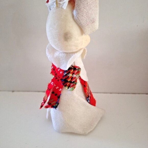 Flocked White Mouse Christmas Ornament 6" Plaid Apron Ears Vintage Taiwan - Picture 8 of 10